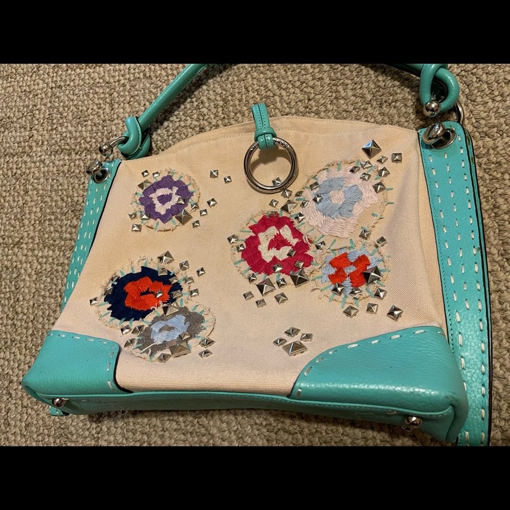 BCBGMAXAZRIA Embroidered flower & studs leather Canvas Purse - Picture 7 of 10